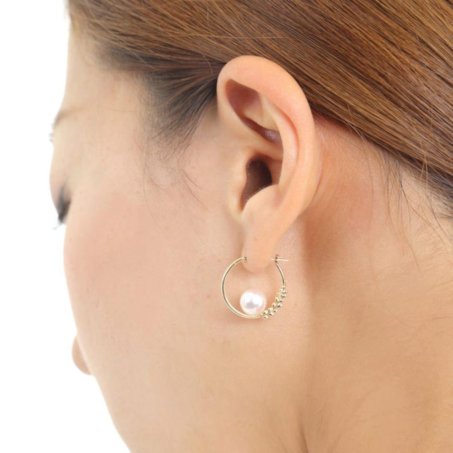 ムーンレーベル 公式] パール ピアス フープ Petit Leaf K18