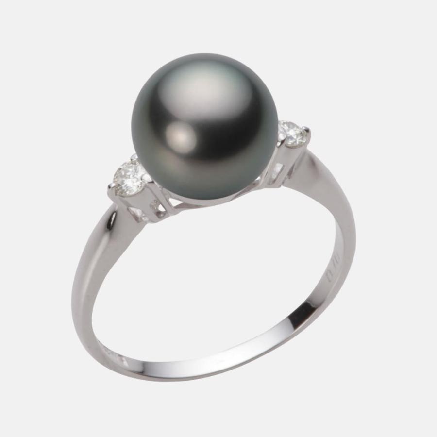 9mm 黒蝶 真珠 リング K18WG ホワイトゴールド レディース