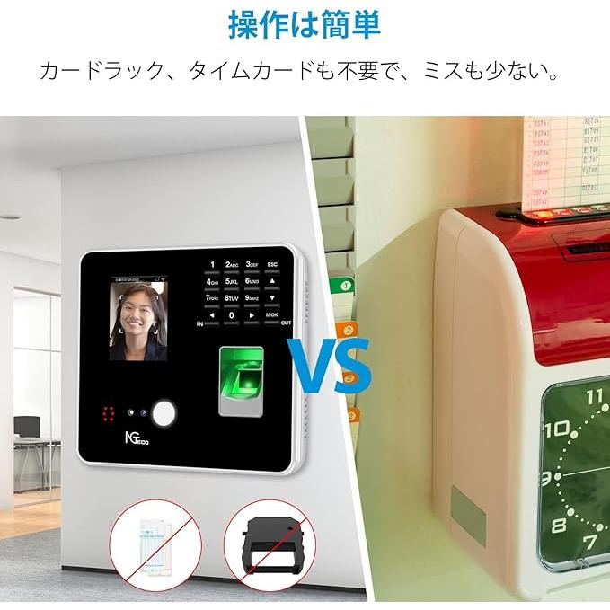 NGTECO タイムレコーダー 指紋認証 高機能自動集計 タイムカード 