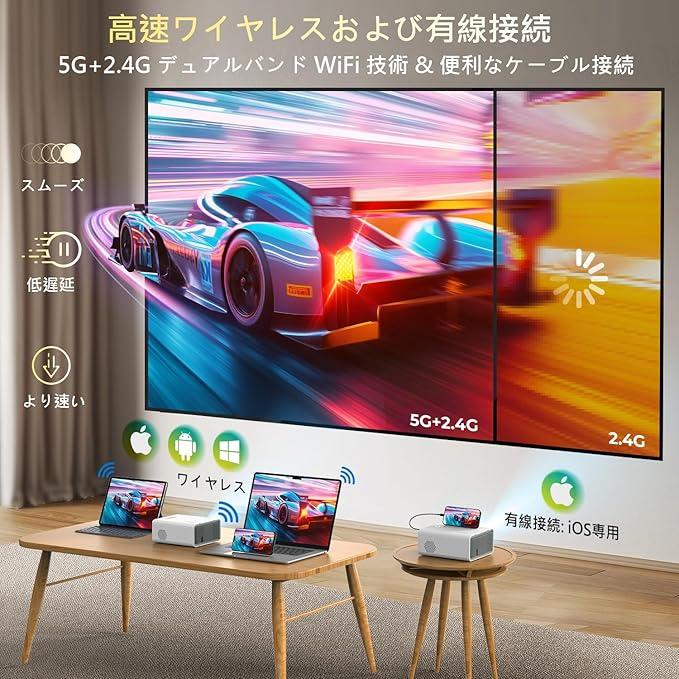 プロジェクター 15000LM高輝度 5GWiFi&Bluetooth瞬時接続 1080P