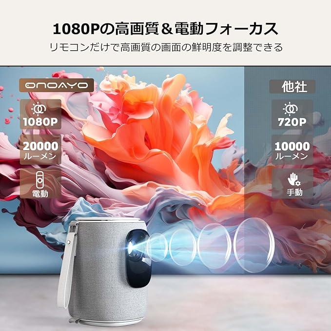 プロジェクター 家庭用 26000LM高輝度 1080P 自動台形補正 電動