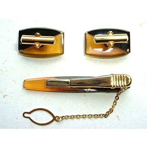 新品未使用！ 本べっ甲 タイ止 カフスセット 黒と白を18金で次分 おしゃれな メンズ ネクタイピン ワニロ式 とカフスボタン 【OCQ5614669226】(20093円)