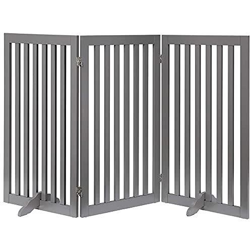 unipaws ハイタイプペットゲート置くだけ木製バリア、犬用フェンス 、グレー