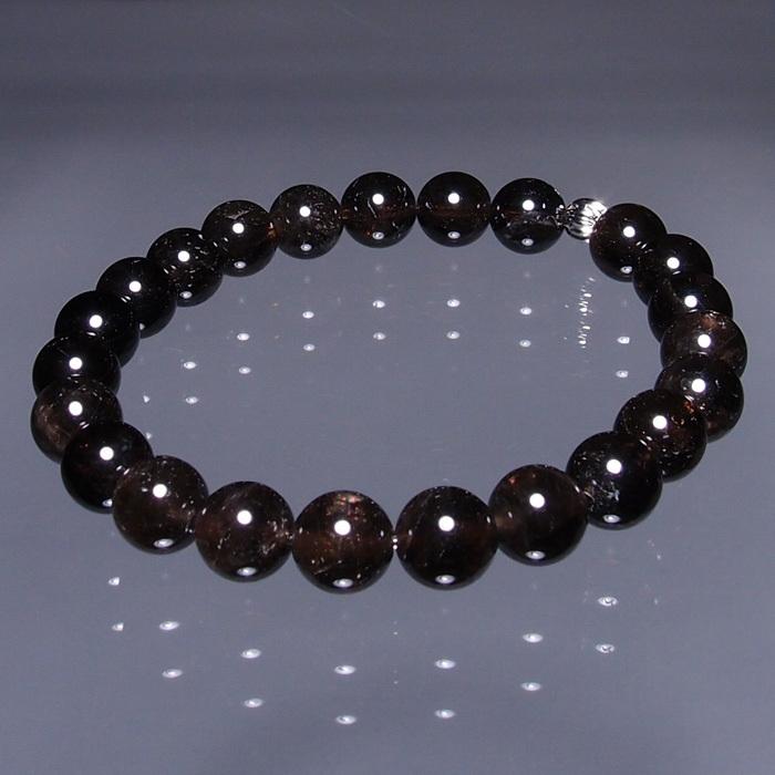 山梨県黒平産黒水晶8mm玉ブレスレット（内寸約15cm〜）BYS108 : 水晶  