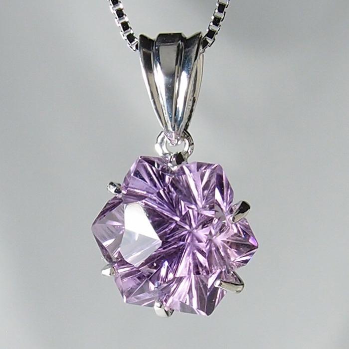 アメシスト（紫水晶）銀の花ペンダント　N440