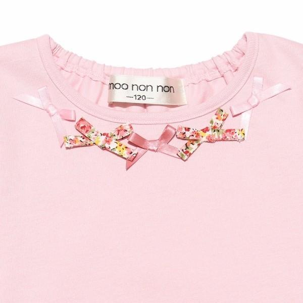 子供服 女の子 Tシャツ 長袖 普段着 通学着 綿100 花柄リボン チュールフリルつき ピンク ブルー むーのんのん Moononnon Moononnon 通販 Yahoo ショッピング
