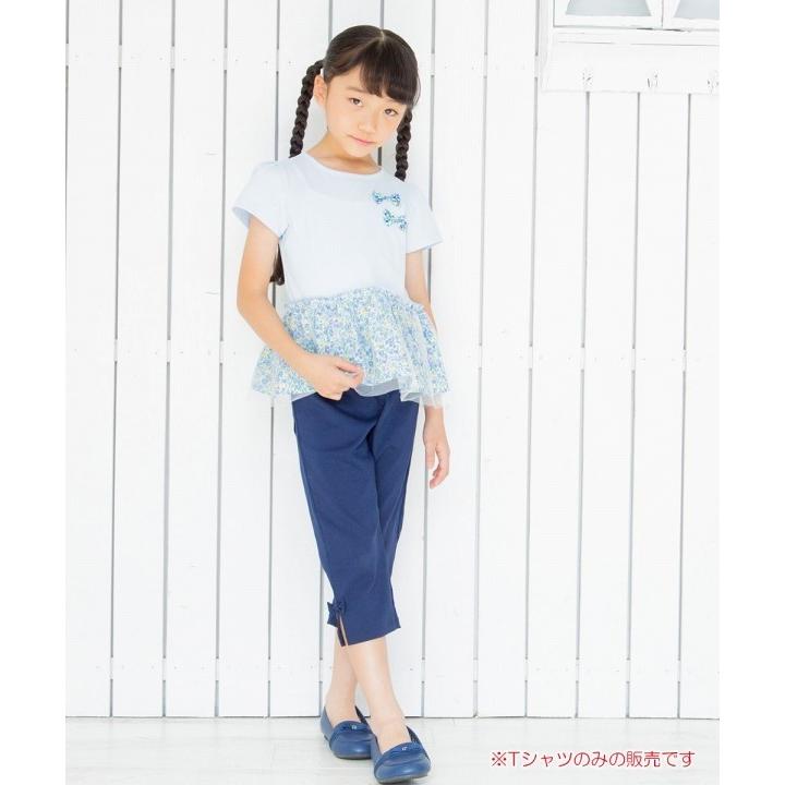 アウトレットセール 160cm限定 子供服 女の子 Tシャツ 半袖 綿100％ 花柄 リボン付き ブルー パープル むーのんのん moononnon｜moononnon｜15