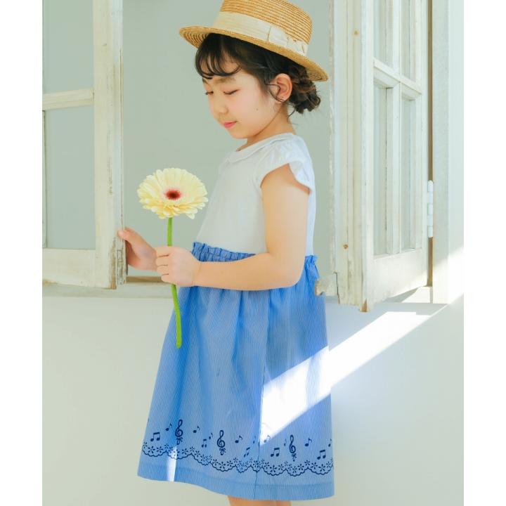 MOONONNON 子供服 女の子 ストライプ柄 音符 襟付き ワンピース MOONONNON 子供服 女の子 ストライプ柄 音符 襟付き ワンピース