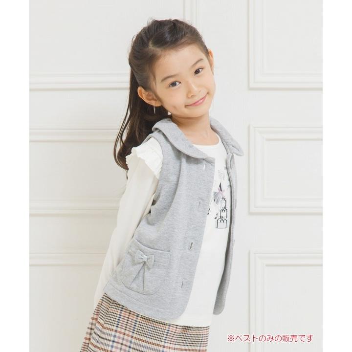 子供服 女の子 ベスト ニット 普段着 通学着 リボンポケットつき襟付きボタン開き裏毛 ネイビー 杢グレー むーのんのん Moononnon Moononnon 通販 Yahoo ショッピング