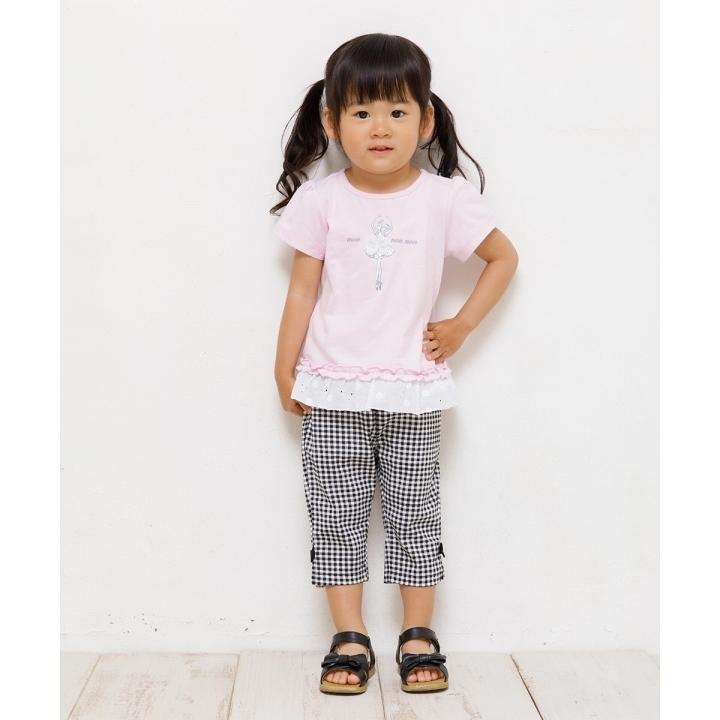 アウトレットセール 90cm限定 子供服 女の子 ベビーサイズ ギンガムチェック柄 ストレッチツイル リボンつき７分丈パンツ むーのんのん moononnon｜moononnon｜11