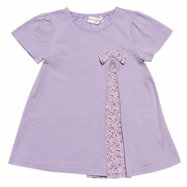 アウトレットセール 100cm限定 110cm限定 子供服 女の子 Tシャツ 半袖 綿100％ 花柄切り替えリボンつきAライン むーのんのん moononnon｜moononnon｜09