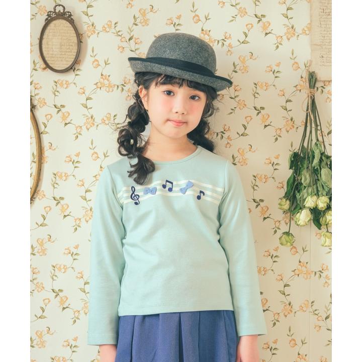 送料無料 子供服 女の子 Tシャツ 長袖 普段着 通学着 綿100％ 音符刺繍  