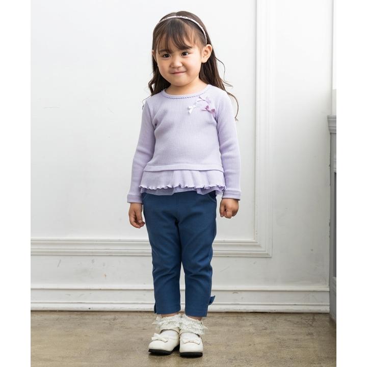 子供服 女の子 Tシャツ 長袖 普段着 通園着 ベビーサイズ リボン付き  