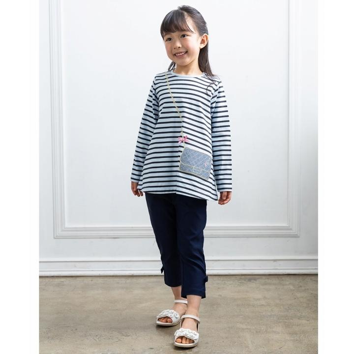 子供服 女の子 Tシャツ 長袖 普段着 通学着 綿100％ボーダー柄 