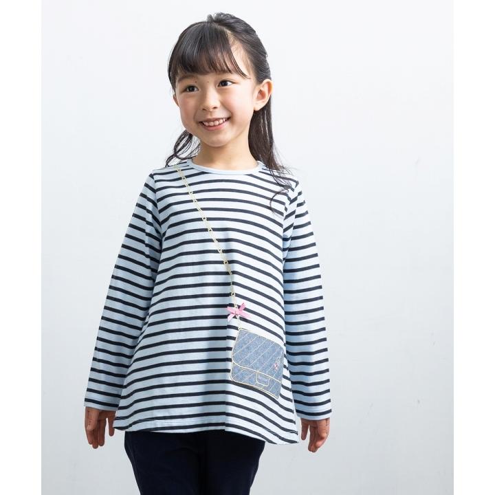 子供服 女の子 Tシャツ 長袖 普段着 通学着 綿100％ボーダー柄 