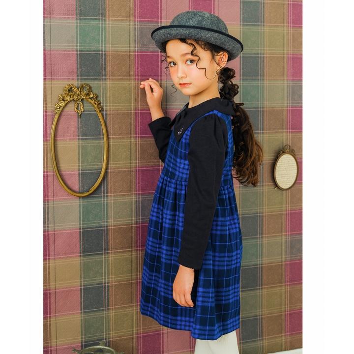 子供服 女の子 ワンピース 秋冬 ノースリーブ 子ども服 こども服 こども キッズ ジュニア チェック ギャザー ポケット 後ろファスナー むーのんのん moononnon｜moononnon｜03