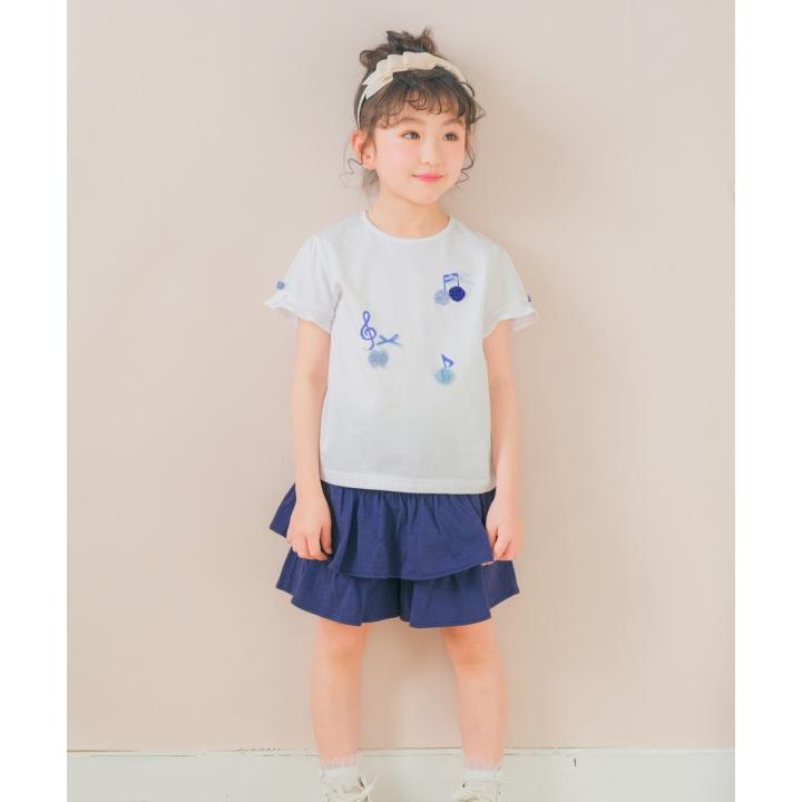 送料無料 子供服 女の子 Tシャツ 春夏 半袖 キッズ ベビー 綿100％ コットン リボン 音符 フリル ショッキングピンク オフホワイト むーのんのん moononnon｜moononnon｜04