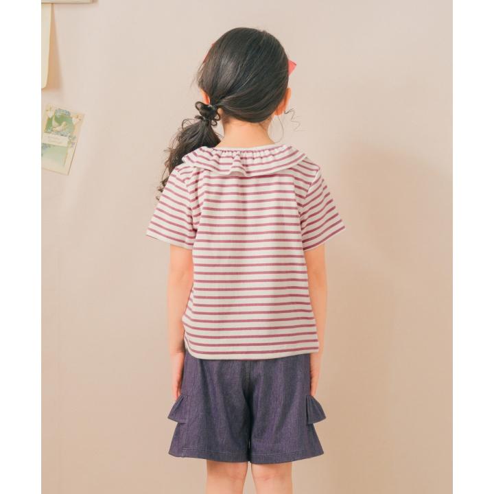 子供服 女の子 Tシャツ 春夏 半袖 普段着 通学着 カジュアル 子ども 子ども服 キッズ ジュニア フリル衿 ボーダー ベーシック むーのんのん moononnon｜moononnon｜07