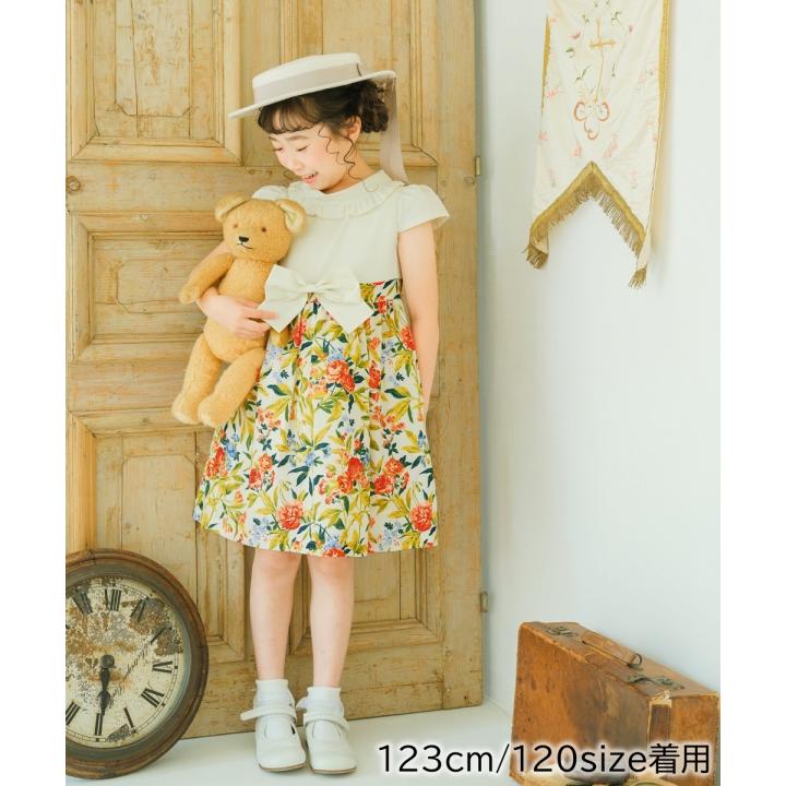 むーのんのん 子供服 女の子 ワンピース ジャンパースカート 夏服 半袖 日本製 セミフォーマル 発表会 結婚式 お出かけ フリル 花柄 リボン チュール MOONONNONの画像