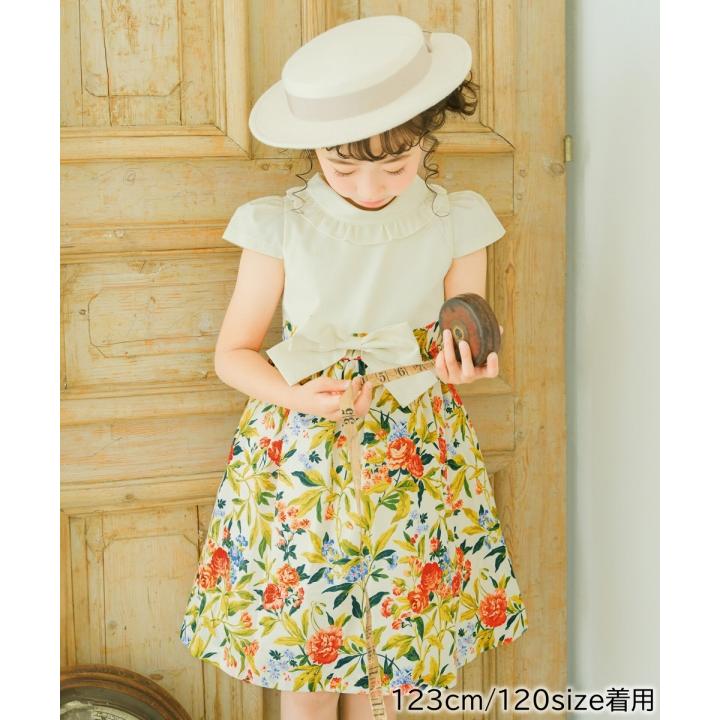 むーのんのん 子供服 女の子 ワンピース ジャンパースカート 夏服 半袖 日本製 セミフォーマル 発表会 結婚式 お出かけ フリル 花柄 リボン チュール MOONONNONの画像