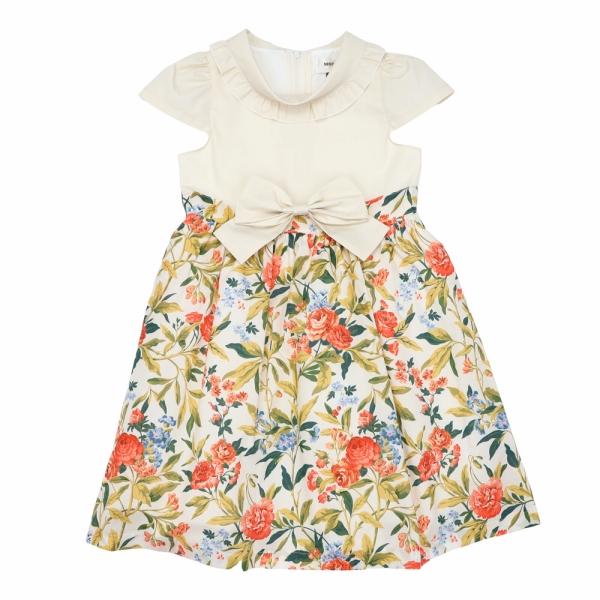 むーのんのん 子供服 女の子 ワンピース ジャンパースカート 夏服 半袖 日本製 セミフォーマル 発表会 結婚式 お出かけ フリル 花柄 リボン チュール MOONONNONの画像