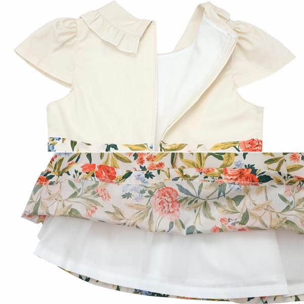 むーのんのん 子供服 女の子 ワンピース ジャンパースカート 夏服 半袖 日本製 セミフォーマル 発表会 結婚式 お出かけ フリル 花柄 リボン チュール MOONONNONの画像