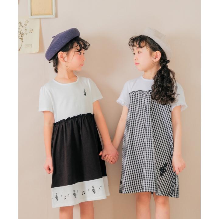 子供服 女の子 ワンピース ジャンパースカート 春夏 半袖 子ども服 キッズ ベビー 綿100％ コットン 音符 プリント ホワイト×ブラック むーのんのん moononnon｜moononnon｜08