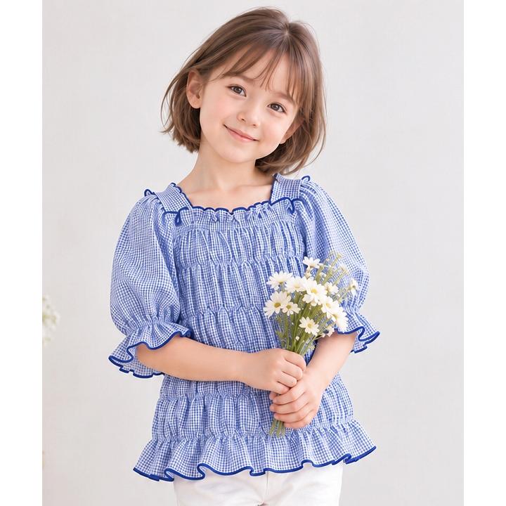 MOONONNON（むーのんのん） 子供服 女の子 Tシャツ 夏服 半袖 ギンガム
