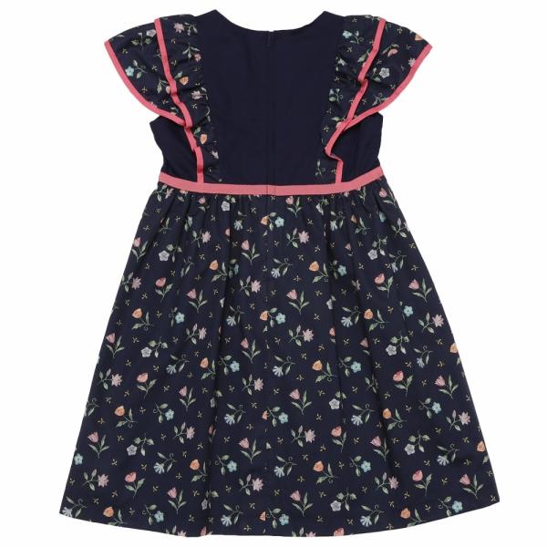 むーのんのん 子供服 女の子 ワンピース ジャンパースカート 日本製 夏服 小学生 セミフォーマル リバティプリント使用 花柄 セレモニー ネイビー moononnonの画像
