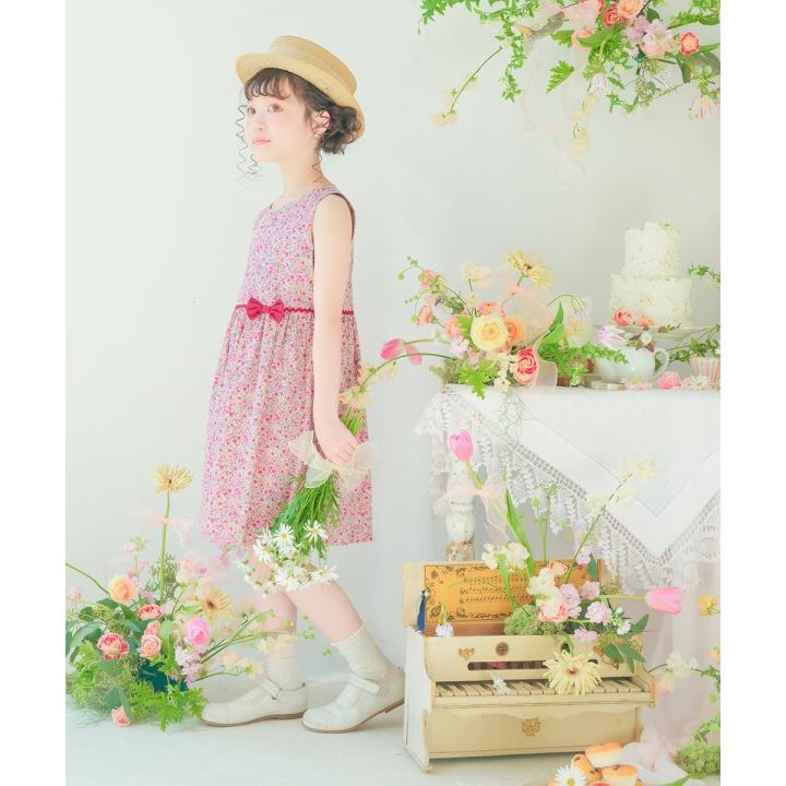 むーのんのん 子供服 女の子 ワンピース ジャンパースカート 春夏 お出かけ着 フォーマル 発表会 結婚式 日本製 綿100％ 花柄 ピンク ブルー パープル moononnonの画像