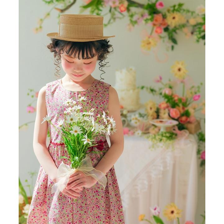 むーのんのん 子供服 女の子 ワンピース ジャンパースカート 春夏 お出かけ着 フォーマル 発表会 結婚式 日本製 綿100％ 花柄 ピンク ブルー パープル moononnonの画像