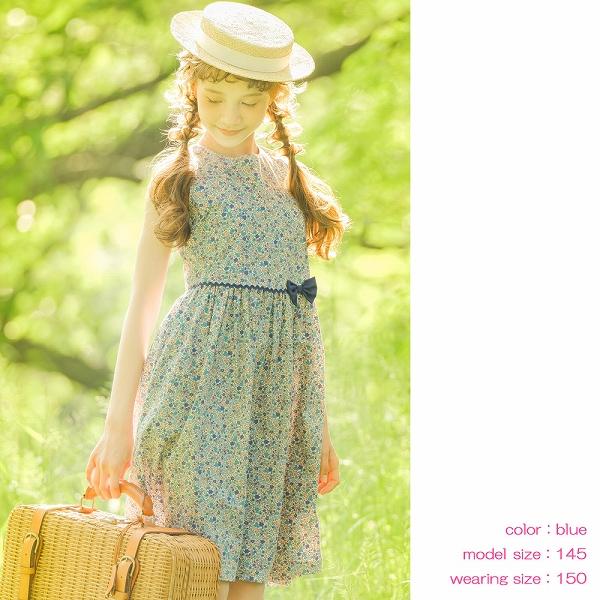 むーのんのん 子供服 女の子 ワンピース ジャンパースカート 春夏 お出かけ着 フォーマル 発表会 結婚式 日本製 綿100％ 花柄 ピンク ブルー パープル moononnonの画像