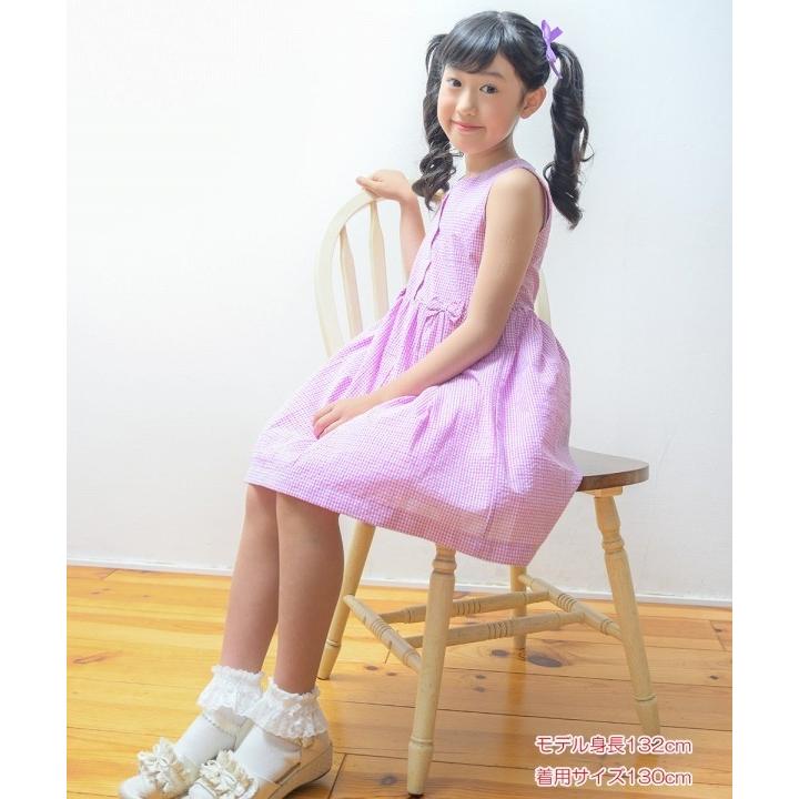 子供服 女の子 ワンピース ノースリーブ 普段着 通学着 お出かけ着 サッカー生地チェック柄リボン付き前開きギャザー アイアムマリリン Iammarilyn Moononnon 通販 Yahoo ショッピング