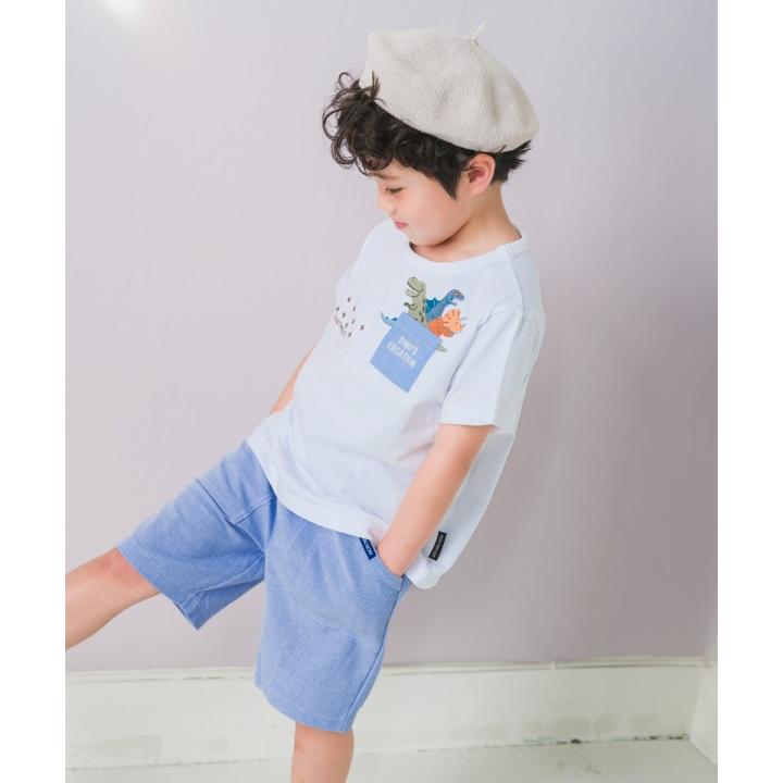 子供服 男の子 Tシャツ 春夏 半袖 子ども服 こども服 ベビー キッズ 普段着 通園着 通学着 カジュアル お出かけ 恐竜 刺繍 ポケット むーのんのん moononnon｜moononnon｜08