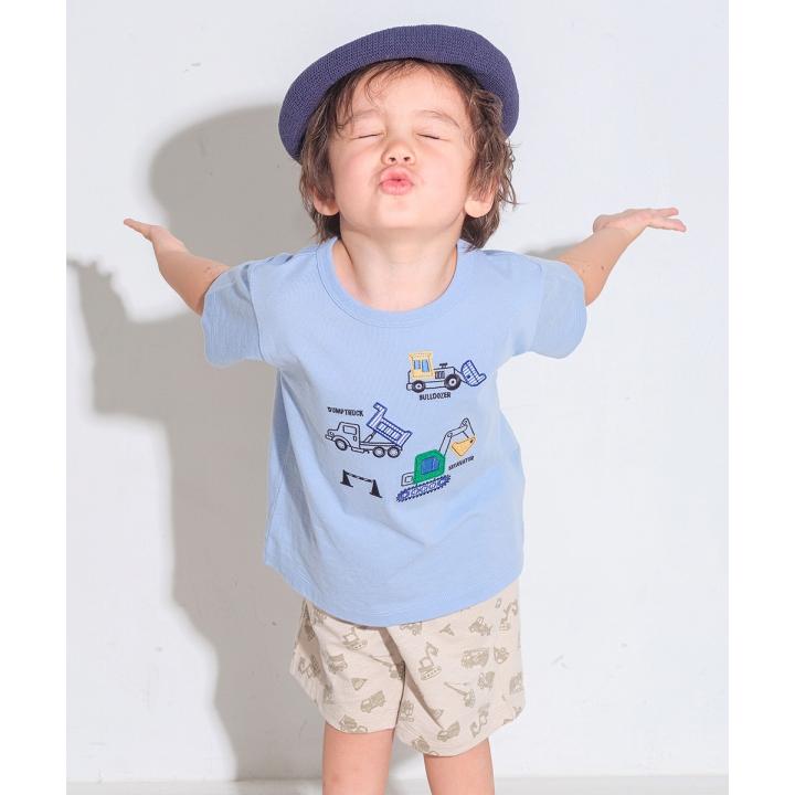 子供服 男の子 Tシャツ 春夏 半袖 子ども服 こども キッズ ベビー 綿100％ コットン カットソー ティーシャツ 働く車 刺繍 ワッペン むーのんのん moononnon｜moononnon｜06