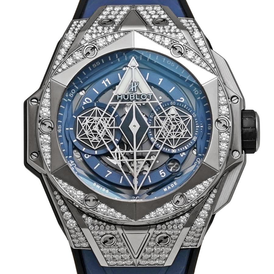 箱・e-warranty付き HUBLOT ビッグバン サンブルー２ チタニウムパヴェ Ref.418.NX.5107.RX.1604.MXM20 中古品 マットブルー メンズ 腕時計 | HUBLOT