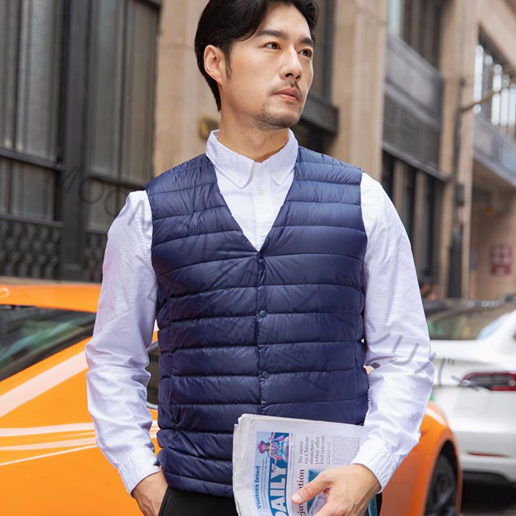 インナーダウンベスト メンズ 軽い 暖かい 2wayダウンベスト 薄手