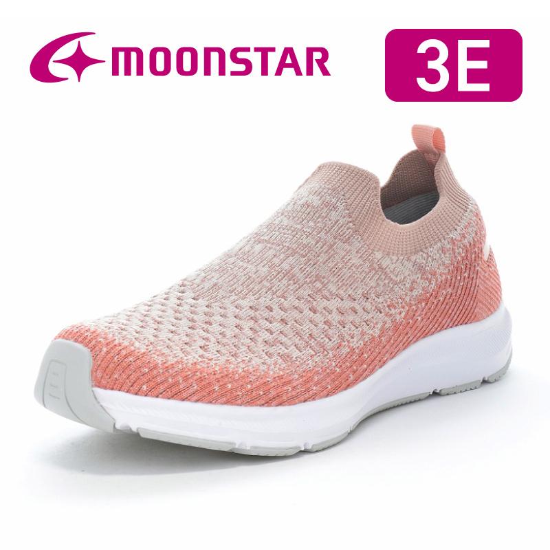 SNGY cushion スニーカー 幅広 甲高 3E 軽量 レディース ウォーキング シューズ 運動靴 靴 普段履き 軽い moonstar SNGY L22 ピーチ