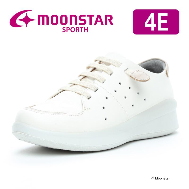 送料無料 ムーンスター スポルス レディース 日本製 コンフォート シューズSP2000 ホワイト 白 moonstar SPORTH 幅広 4E 本革 撥水 衝撃吸収 国産 母の日 ムーンスター スポルス スニーカー 日本製 幅広4E 撥水 本革 革靴