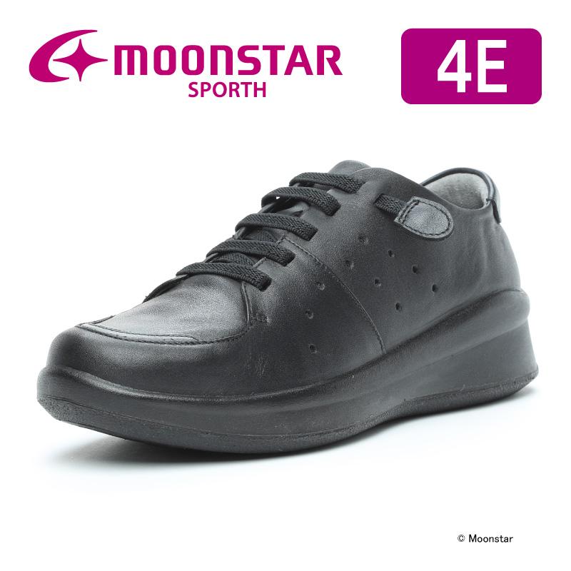 送料無料 ムーンスター スポルス レディース 日本製 コンフォート シューズSP2000 ブラック 黒 moonstar SPORTH 幅広 4E 本革 撥水 衝撃吸収 国産 母の日 ムーンスター スポルス スニーカー 日本製 本革 革靴 幅広4E 撥水