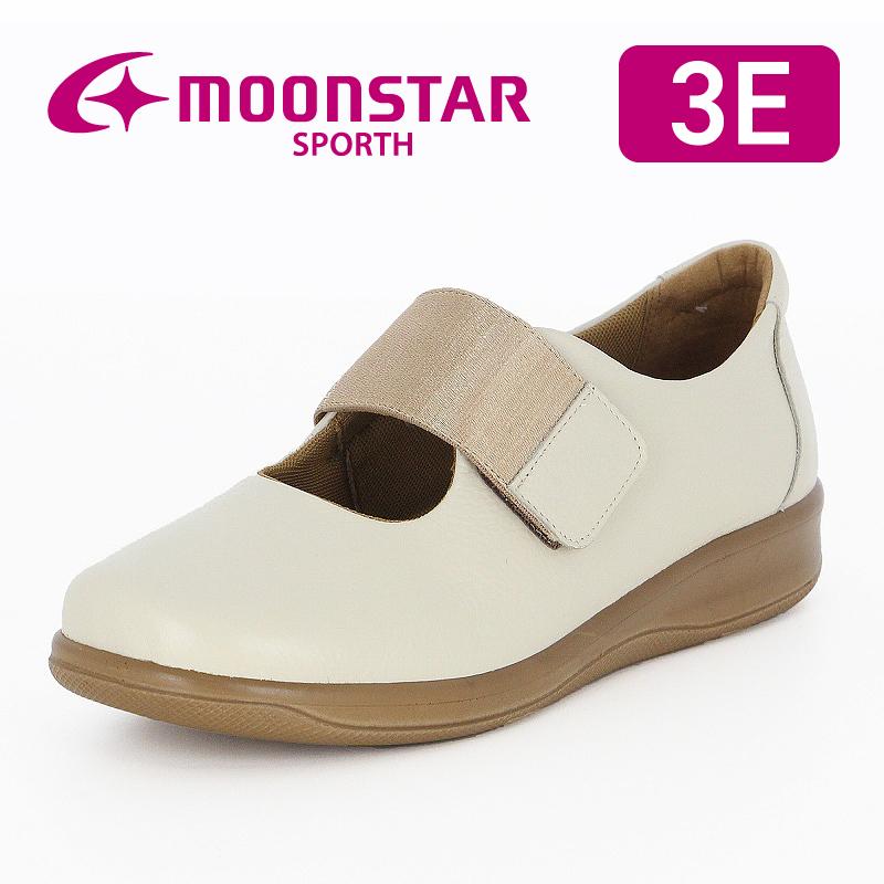 送料無料 ムーンスター スポルス レディース スニーカー SP2506 アイボリー 弾むような履き心地　日本製コンフォートシューズ　天然皮革 国産 衝撃吸収 撥水 軽量 靴 ムーンスター スポルス スニーカー レディース 日本製 幅広 3E 革靴 撥