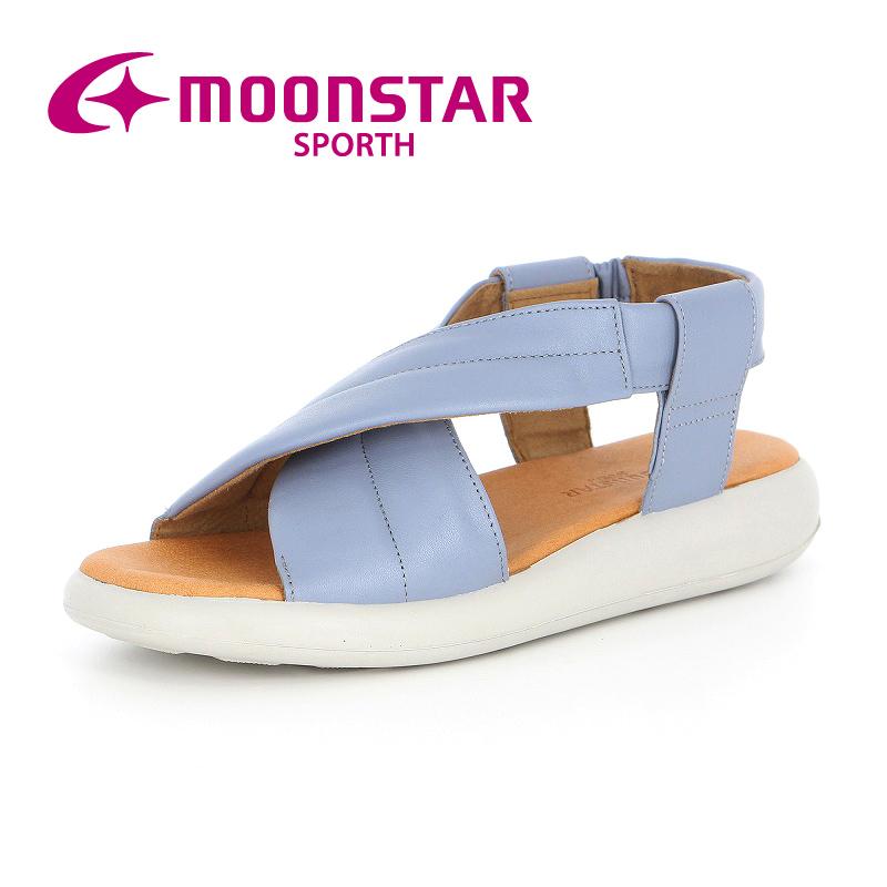 Moonstar（ムーンスター） サンダル SPORTH （スポルス） SP5902 【ブルー】 42359025 国産 コンフォートシューズ ソフトレザー スポーティ フラット バックストラップ ヒール高3.5cm 軽量 衝撃吸収 防滑性 夏 レディース 女性用 青 25 {SK} ムーンスター スポルス サンダル 日本製 軽量 革靴 本革 レディース