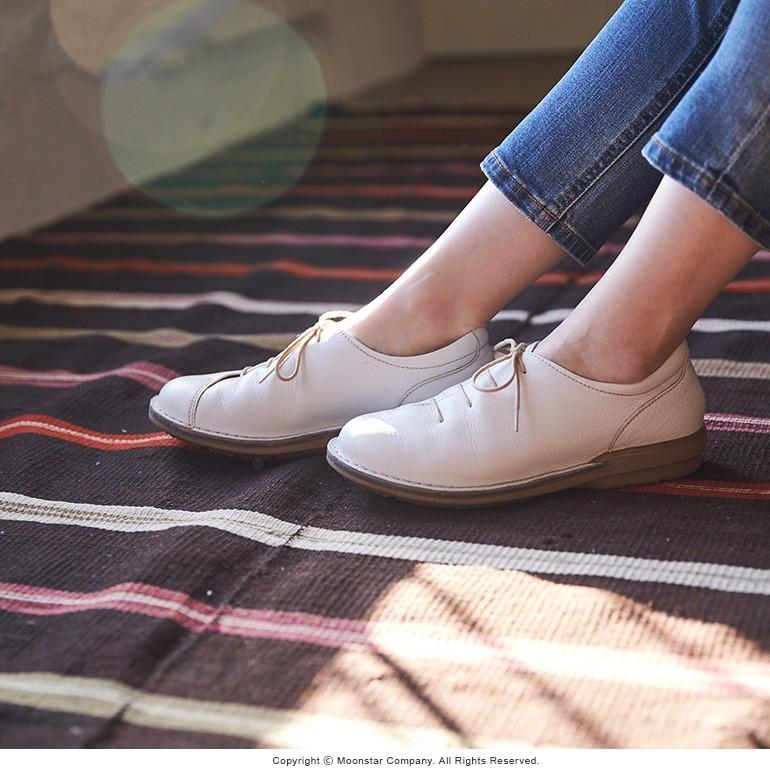 ムーンスター スロウファクトリー 日本製 革靴 本革 幅広4E レディース レザー コンフォート シューズ スニーカー moonstar SLow Factory SLアワセ01 ホワイト