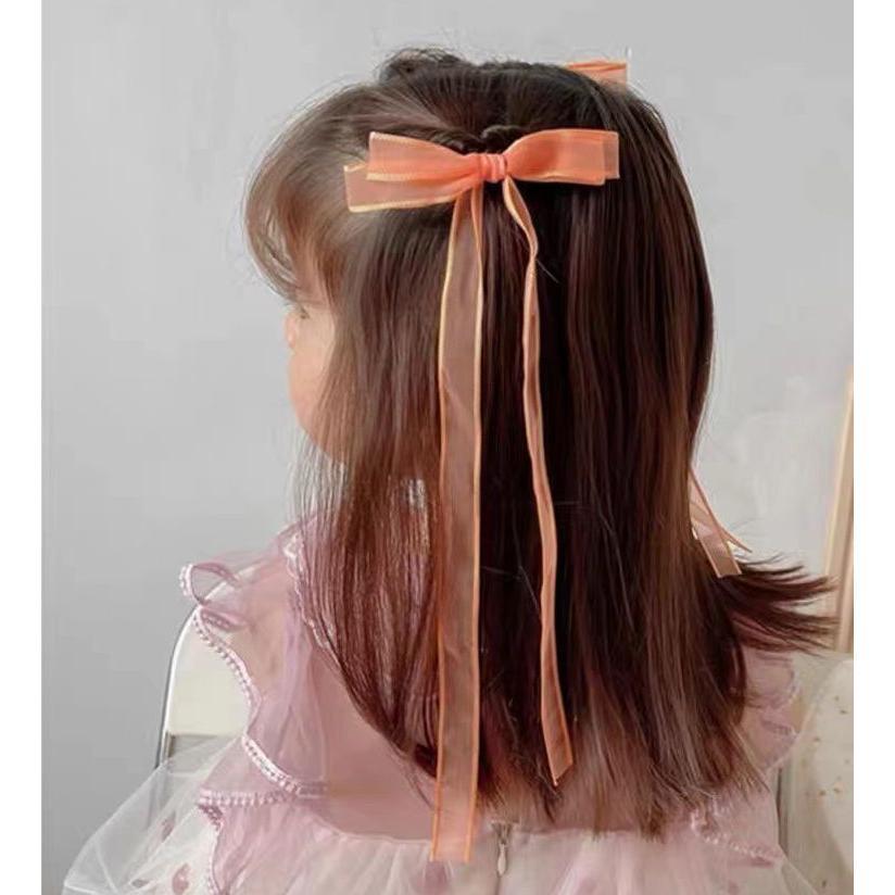 ヘアクリップ ヘアアクセサリー 2個セット キッズ 女の子 子ども ヘアアレンジ 編み込み リボン リボン型 ロングリボン 可愛い 透け感｜moorebear｜02