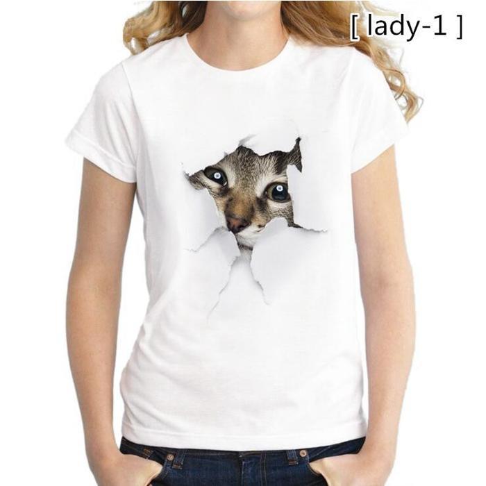 Tシャツ レディース イラスト 可愛い 3D 猫 Tシャツ 半袖 男女兼用 薄手 ねこ 白 レディース 面白 おもしろ かわいい トリックアート｜moorebear｜02