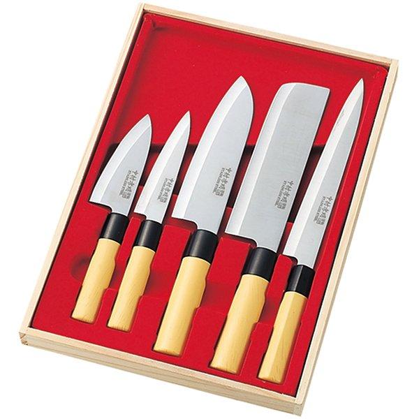 包丁 箱入り 5本セット 出刃包丁 刺身包丁 包丁 5点セット 和包丁 木箱入り 刺身 菜切 万能 三徳包丁 ペティ