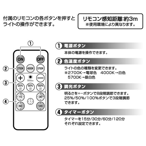 クリップライト リモコン タイマー付 LEDライト 充電式 自立