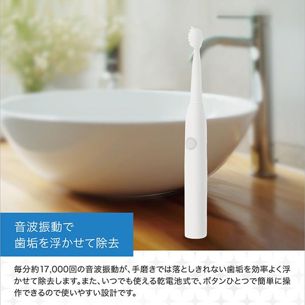 電動歯ブラシ 音波 振動 防水 17000回転/分 電池 替えブラシ2本