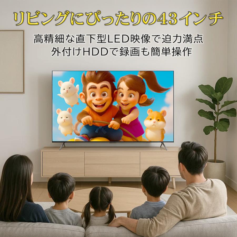 即日受渡❣️全国送料込アグレクション43型4K液晶テレビWチューナー外付HDD録画 テレビ 43型 超高解像度 UHD 43インチ 4Kチューナー対応 大画面 液晶TV