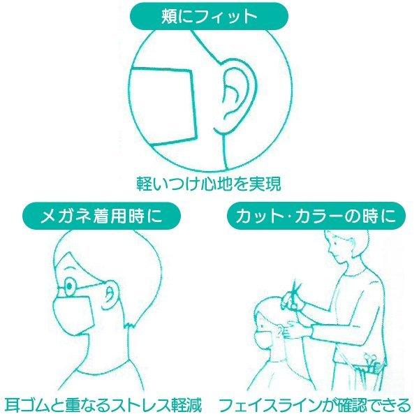 送料無料/定形郵便 ひもなし 貼るマスク ５枚入 日本製 貼るタイプ 99％カット 耳ひも 紐なし マスク 耳が痛くならない 美容院 重ねマスクS◇ 耳ラクNEO｜more-create｜05